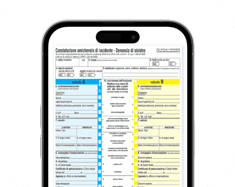 Modulo CAI (Costatazione amichevole d'incidente) all'interno di uno smartp.