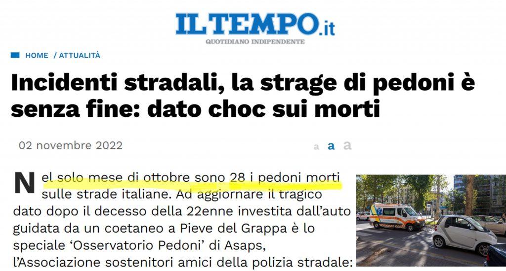 Estratto di un articolo de Il Tempo sulla gravità degli incidenti stradali.