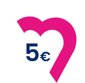Un cuore stilizzato con la scritta 5 € al centro con i colori di Bene Assicurazioni.